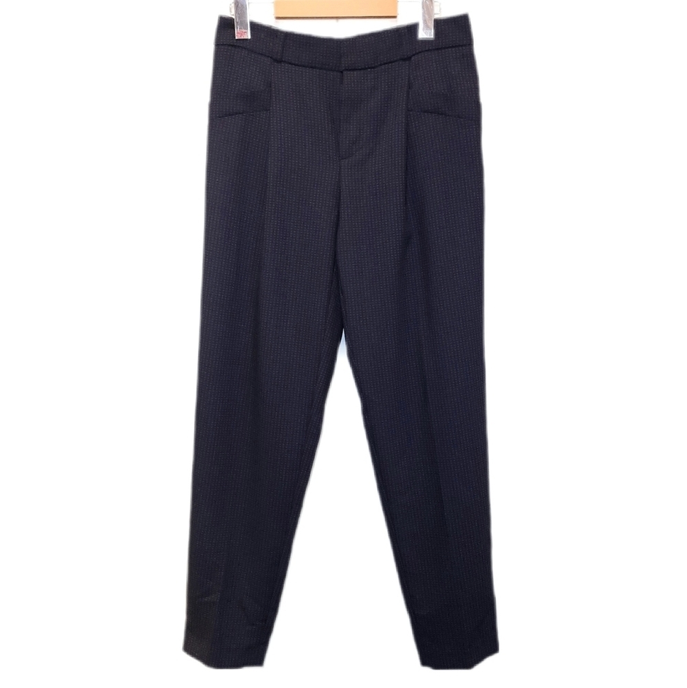 Banana Republic Pleated Straight Drape Check Pants Long Trousers Size 2 Long